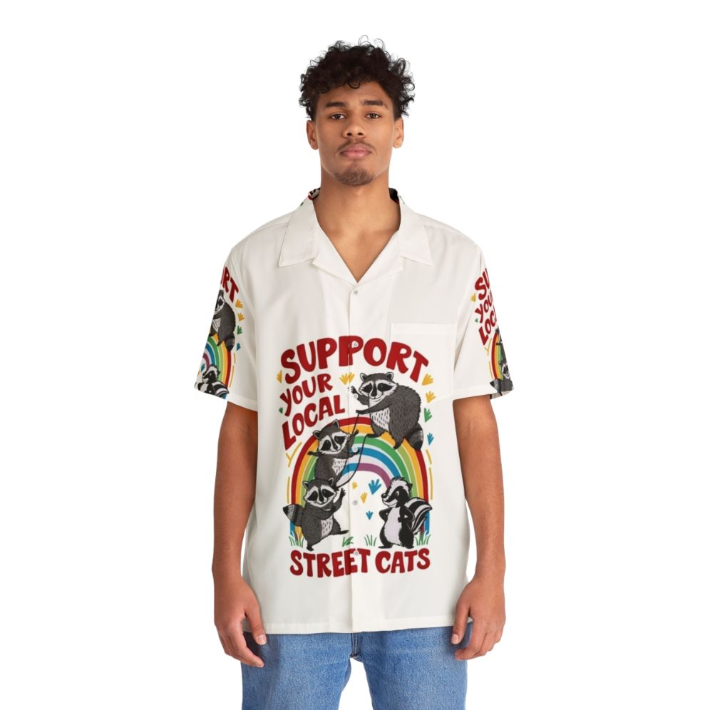 Street cats Hawaiian shirt with colorful animal print design - People Front