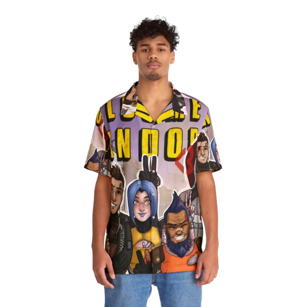 Borderlands Hawaiian Shirt with Tropical Borderlands Themed Print - People Front