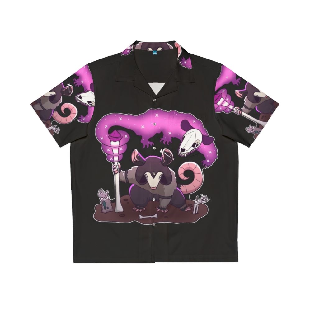 Necromancer Opossum Hawaiian Shirt with Spooky Skull and Bones