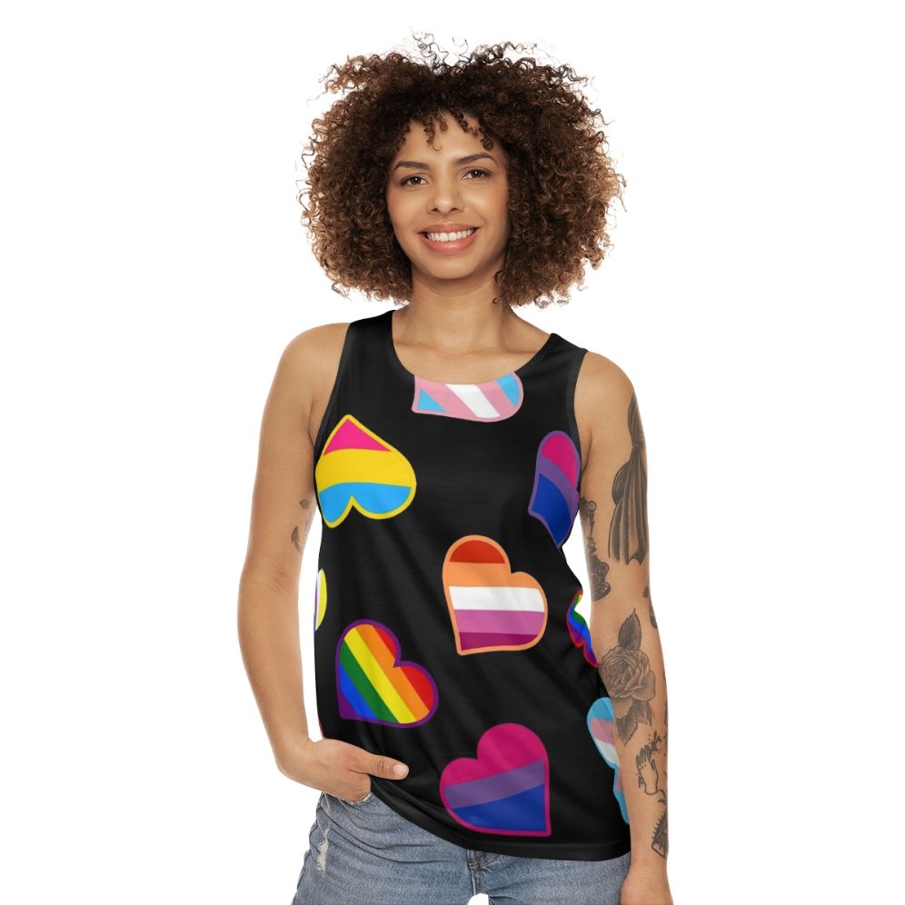 Colorful hearts and pride flags unisex tank top - women