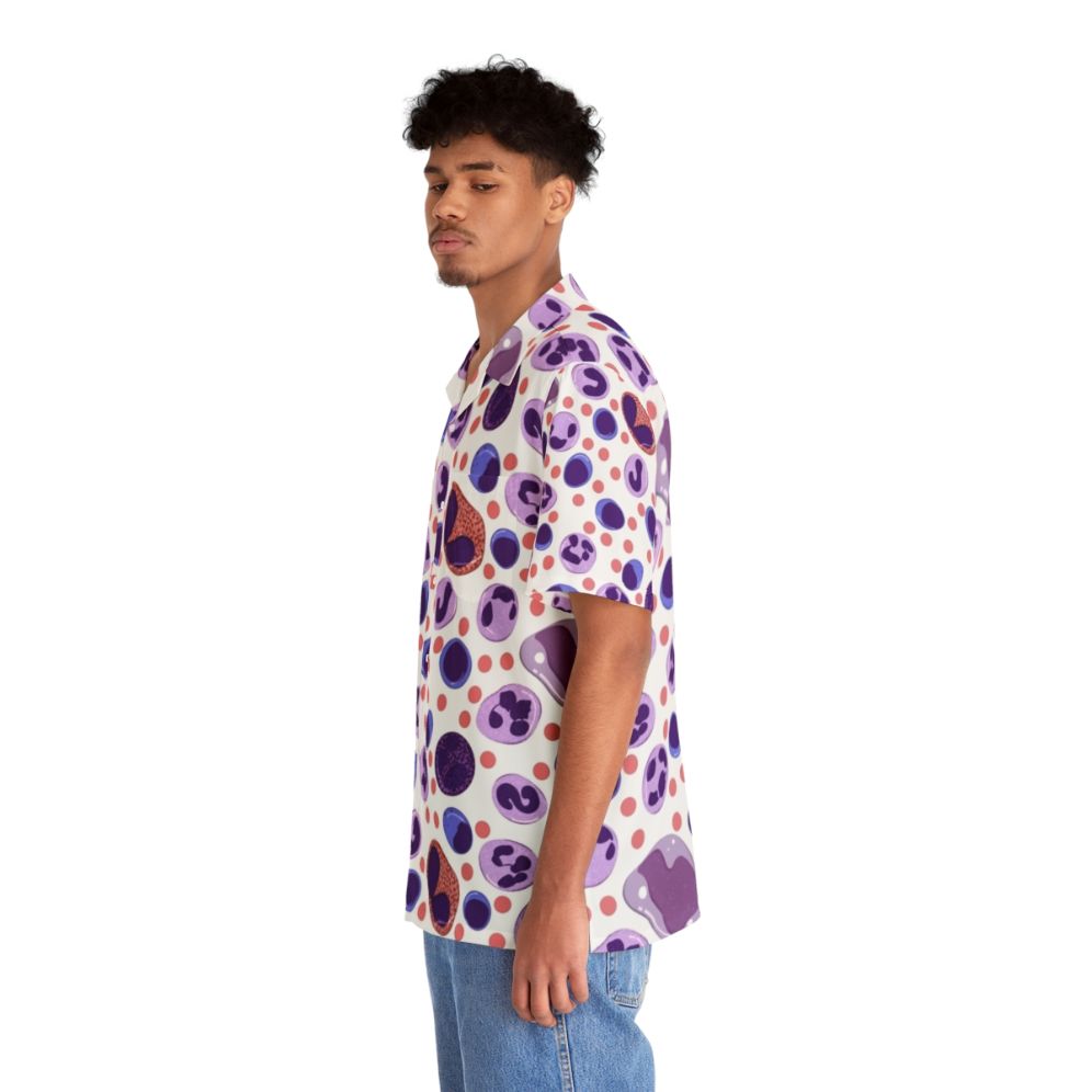 Large white blood cell pattern on a Hawaiian-style shirt - People Left