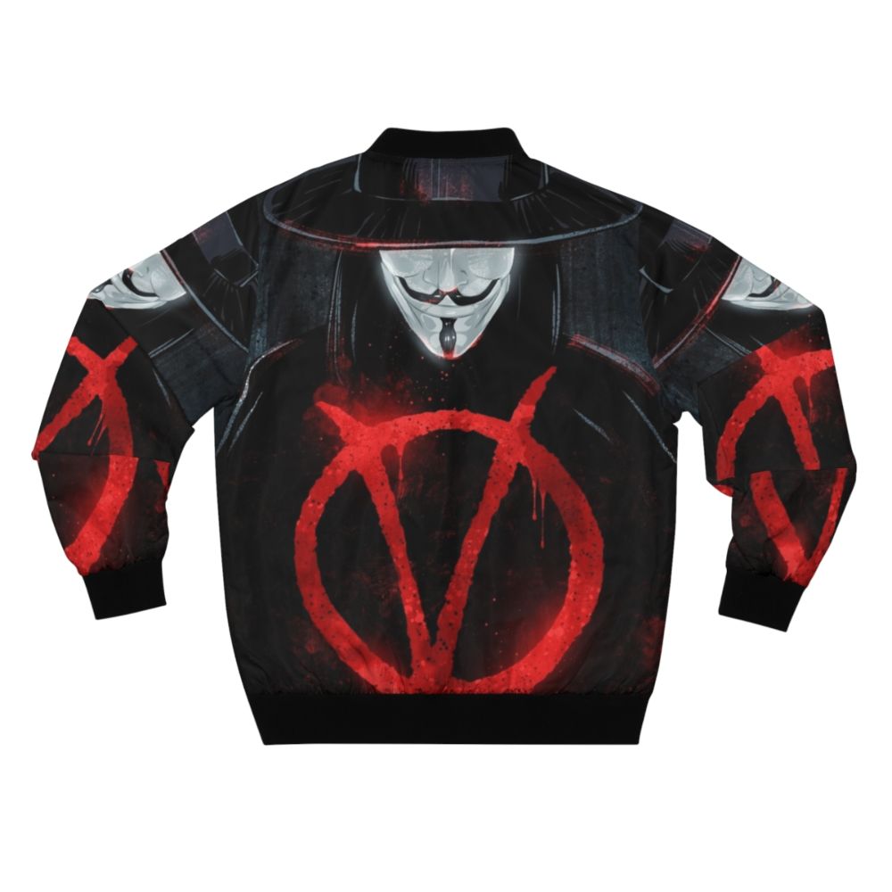 V for Vendetta inspired bomber jacket with Guy Fawkes mask design - Back