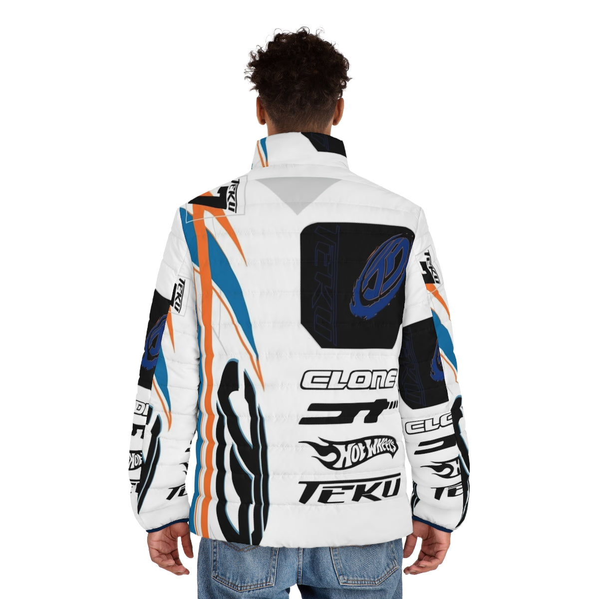 Power Rage Puffer Jacket with Acceleracers and Hot Wheels inspired design - men back