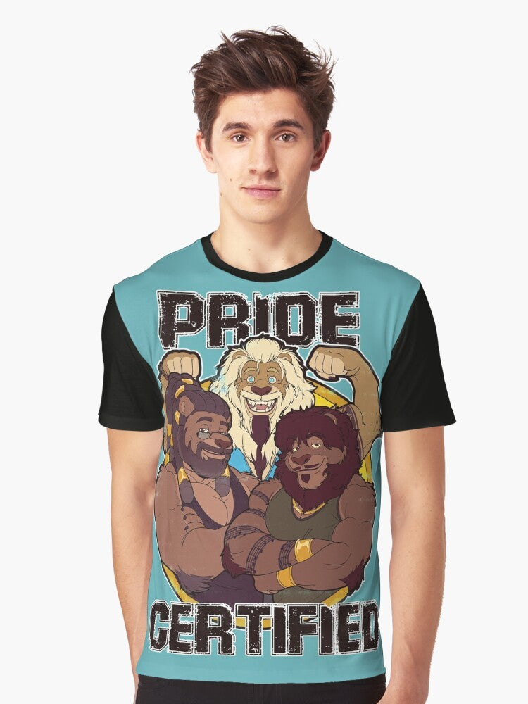 Pride graphic t-shirt with a fierce lion design - Men