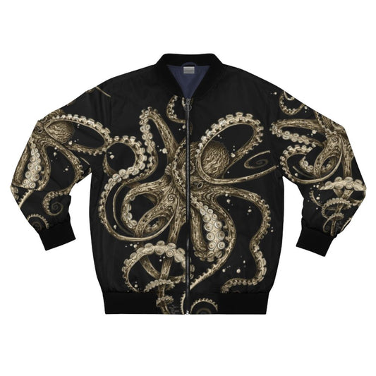 Psychedelic sepia-toned bomber jacket with octopus print