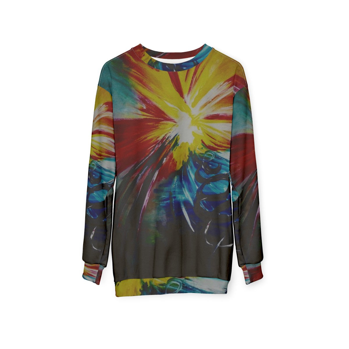 Bipolar Sweatshirt with Abstract Artistic Design Depicting Emotional Extremes - hanging