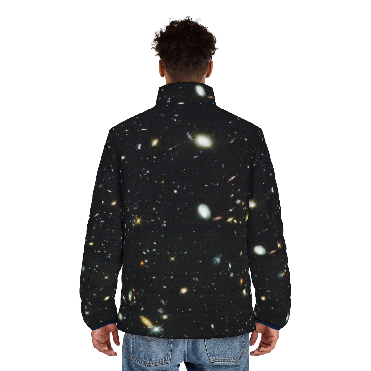 Puffer jacket featuring the iconic Hubble Deep Field image of the cosmos - men back