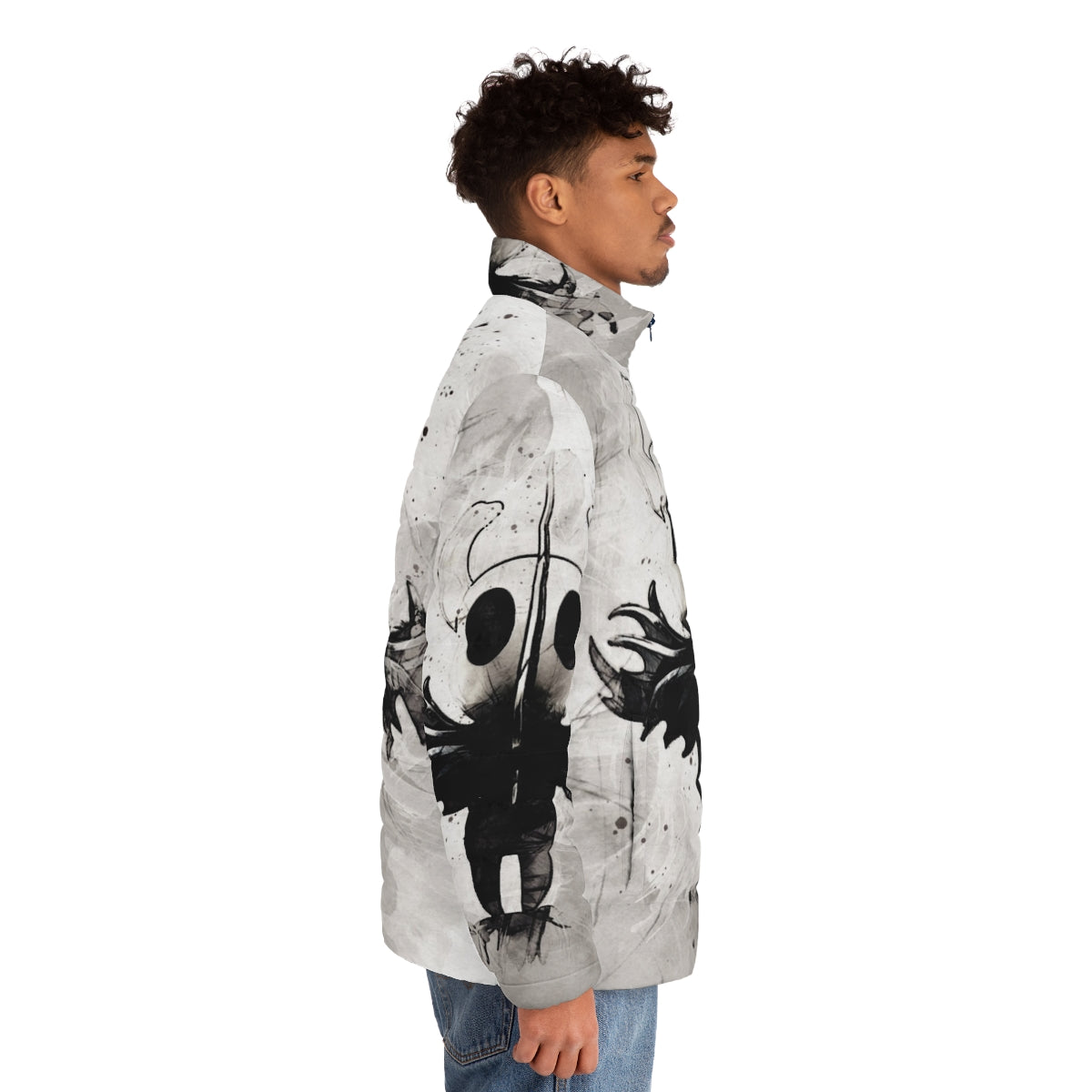 Hollow Knight Watercolor Painting Puffer Jacket - men side right