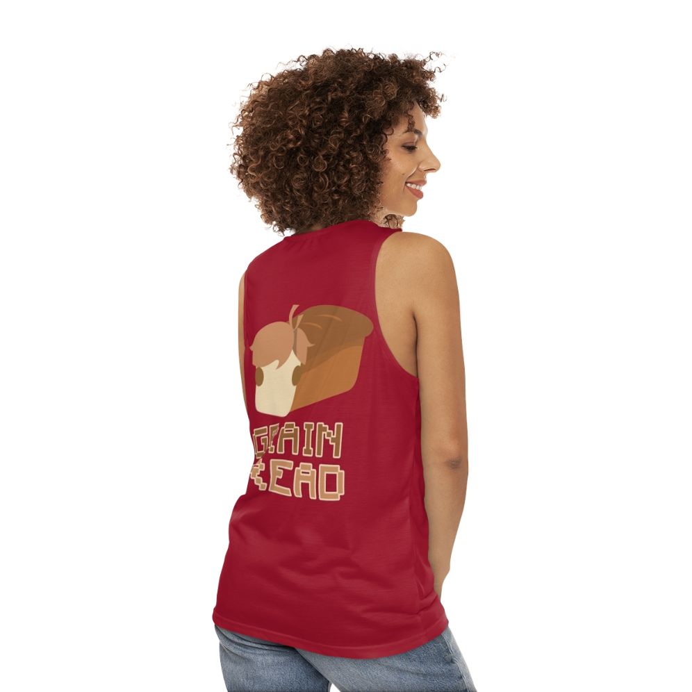 Unisex grain bread tank top with hermitcraft design - women back