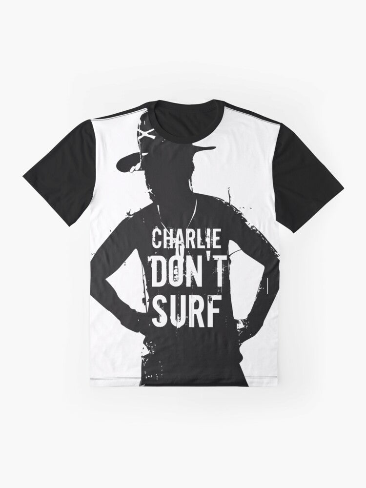 "Charlie Don't Surf" Apocalypse Now Redux graphic t-shirt featuring the iconic quote from the classic war movie - Flat lay