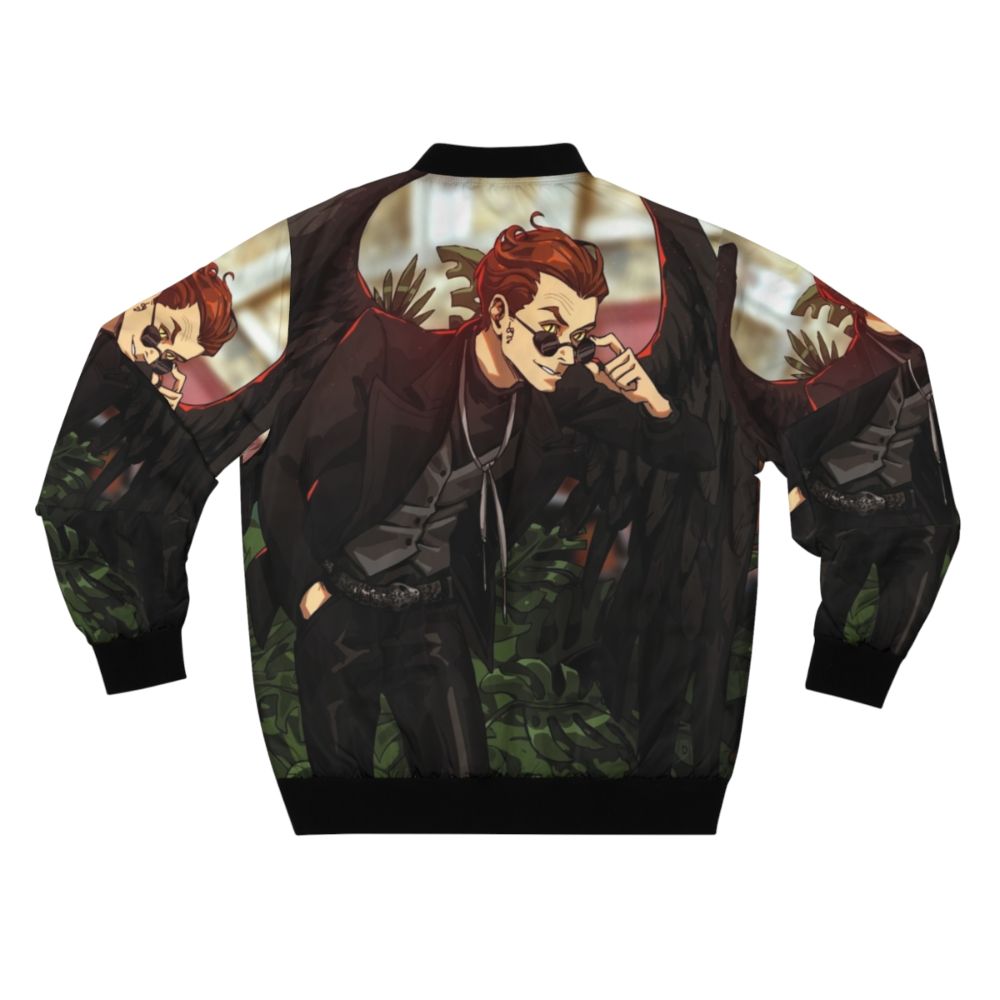 Dark fantasy bomber jacket with crow and sprite design - Back