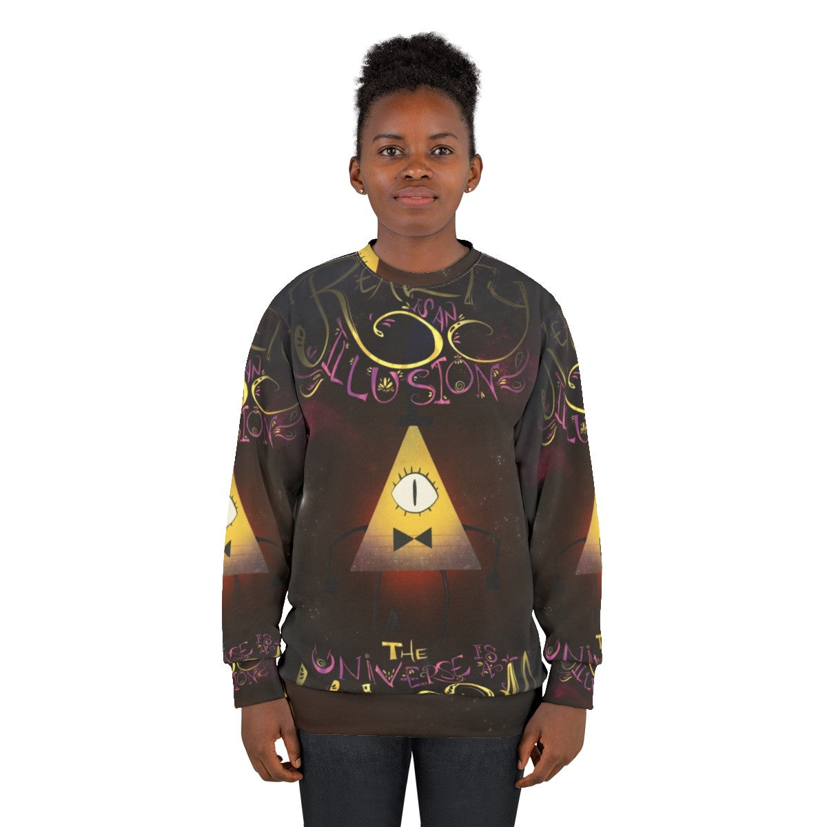 Bill Cipher "Reality Is An Illusion" Gravity Falls Holographic Sweatshirt - women