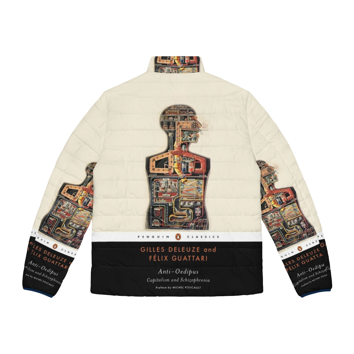 Anti-Oedipus Puffer Jacket featuring the iconic book cover design - Back