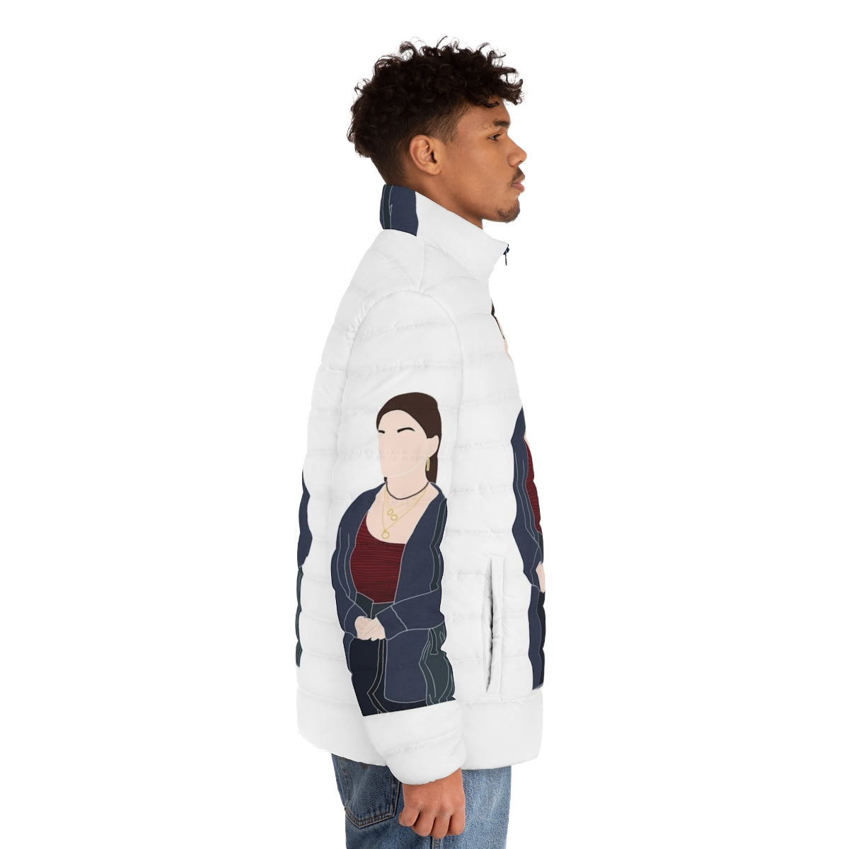 Sex Education Maeve Puffer Jacket featuring Emma Mackey as Maeve Wiley - men side right