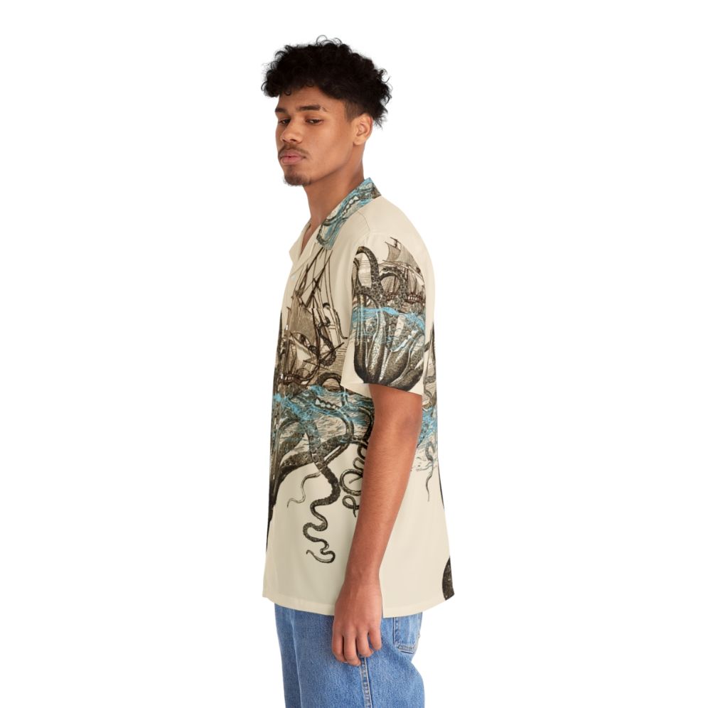 Beware the Kraken Hawaiian Shirt featuring a sea monster design - People Left