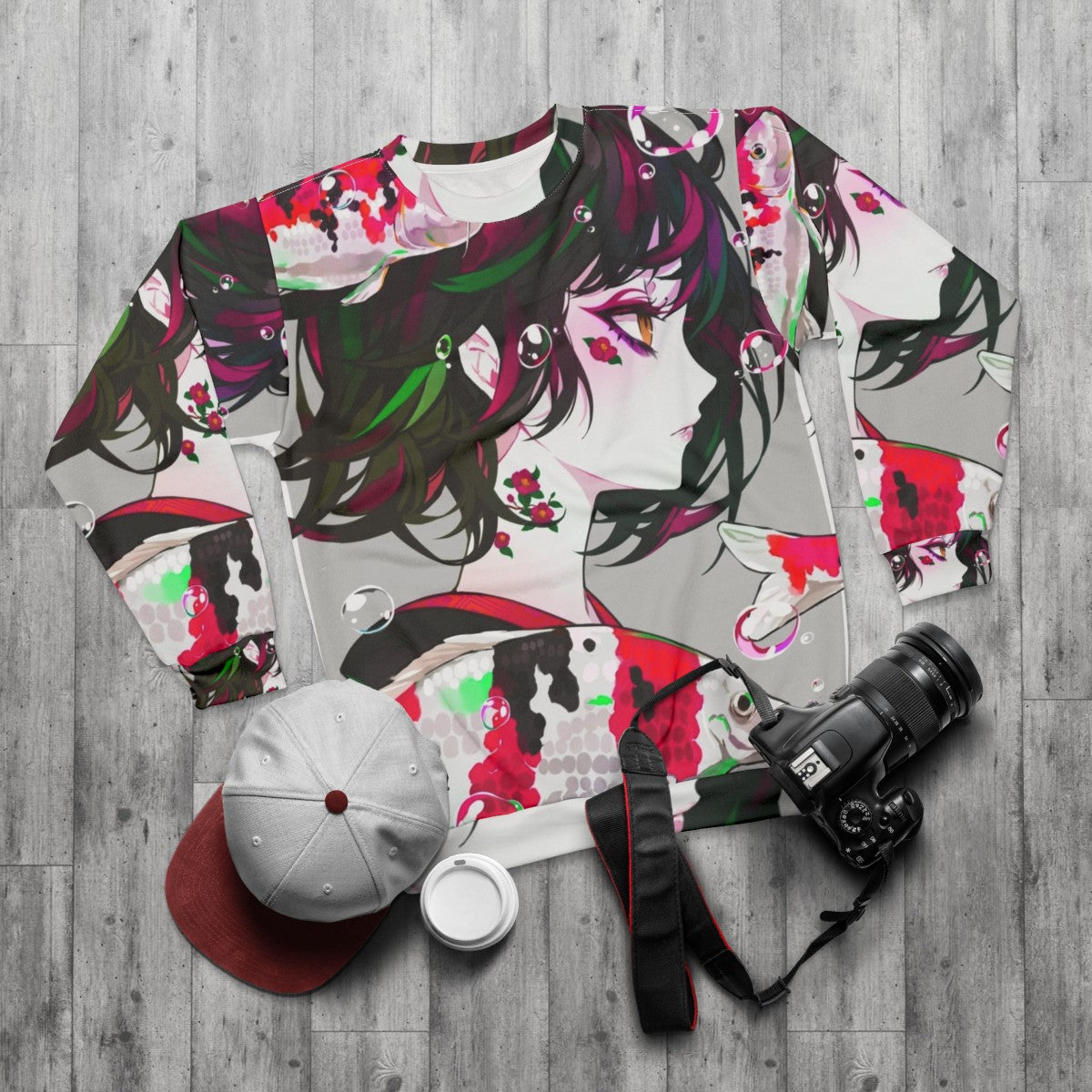 Vivid Koi Anime Sweatshirt - flat lay