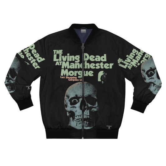 Vintage bomber jacket with a horror-inspired zombie and morgue design