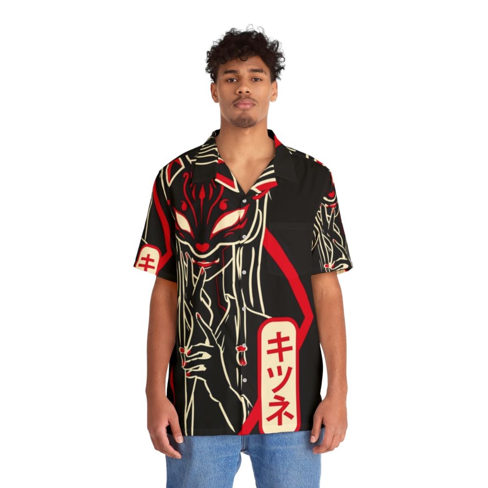 Kitsune Red Spirit Fox Hawaiian Shirt - People Front