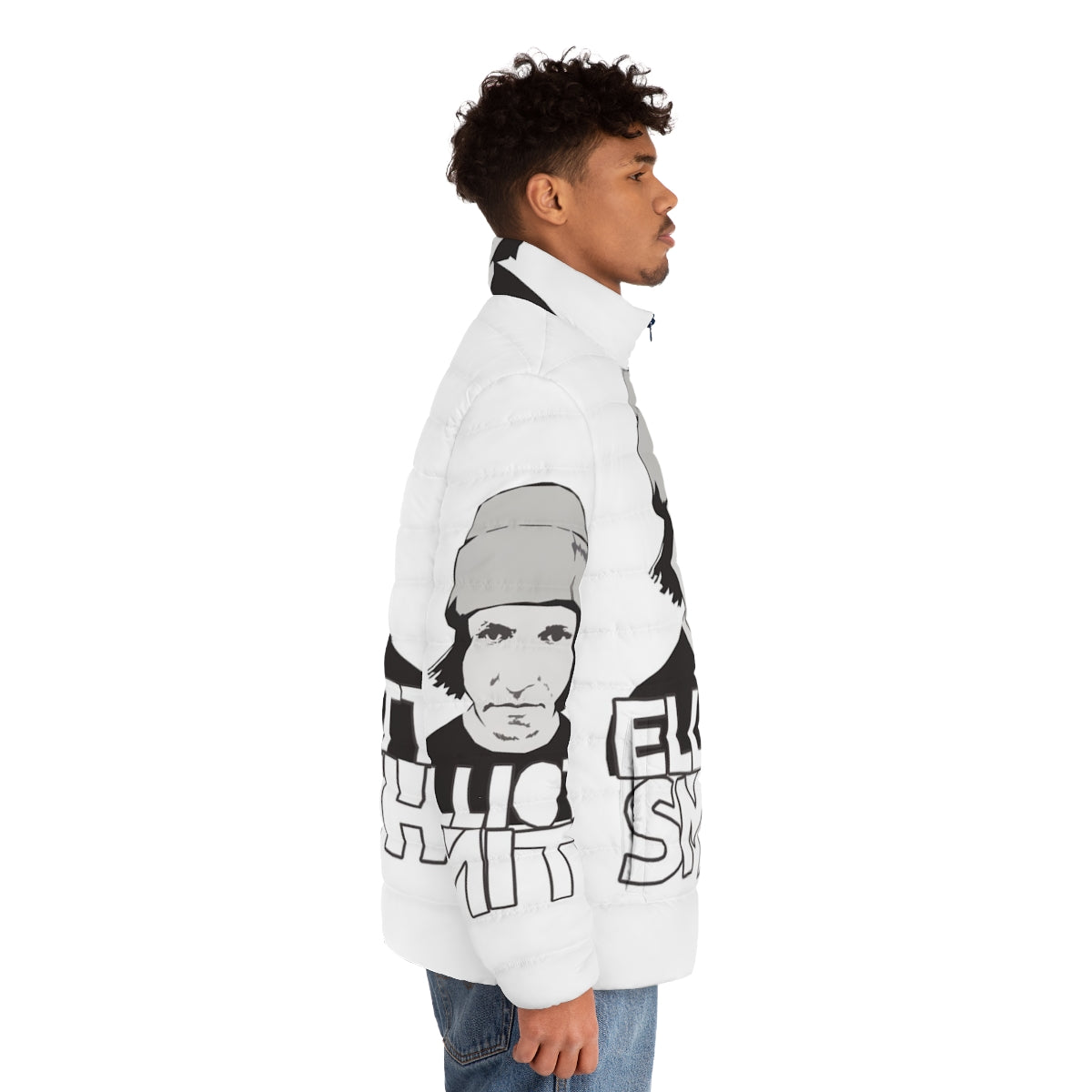 Elliott Smith Puffer Jacket featuring the iconic singer-songwriter's name and image - men side right