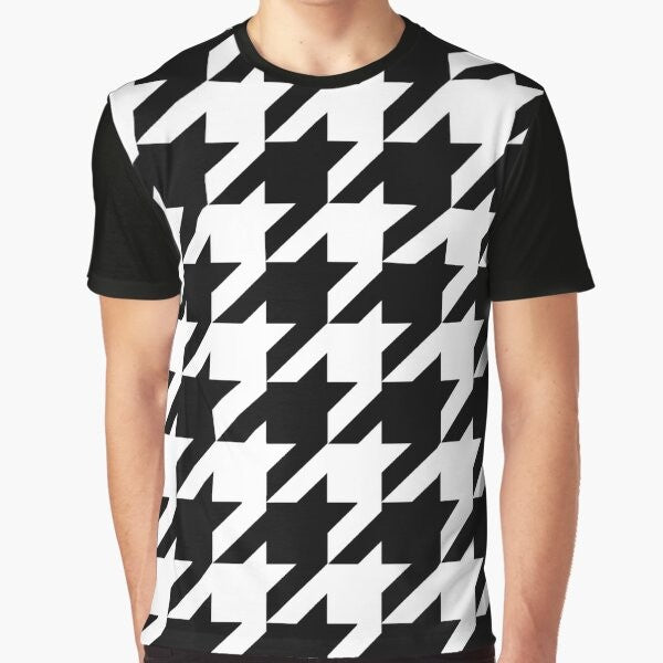 Classic black and white houndstooth pattern graphic t-shirt