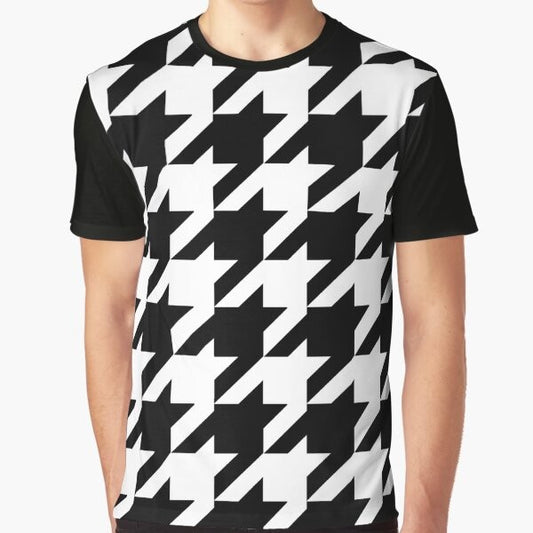 Classic black and white houndstooth pattern graphic t-shirt