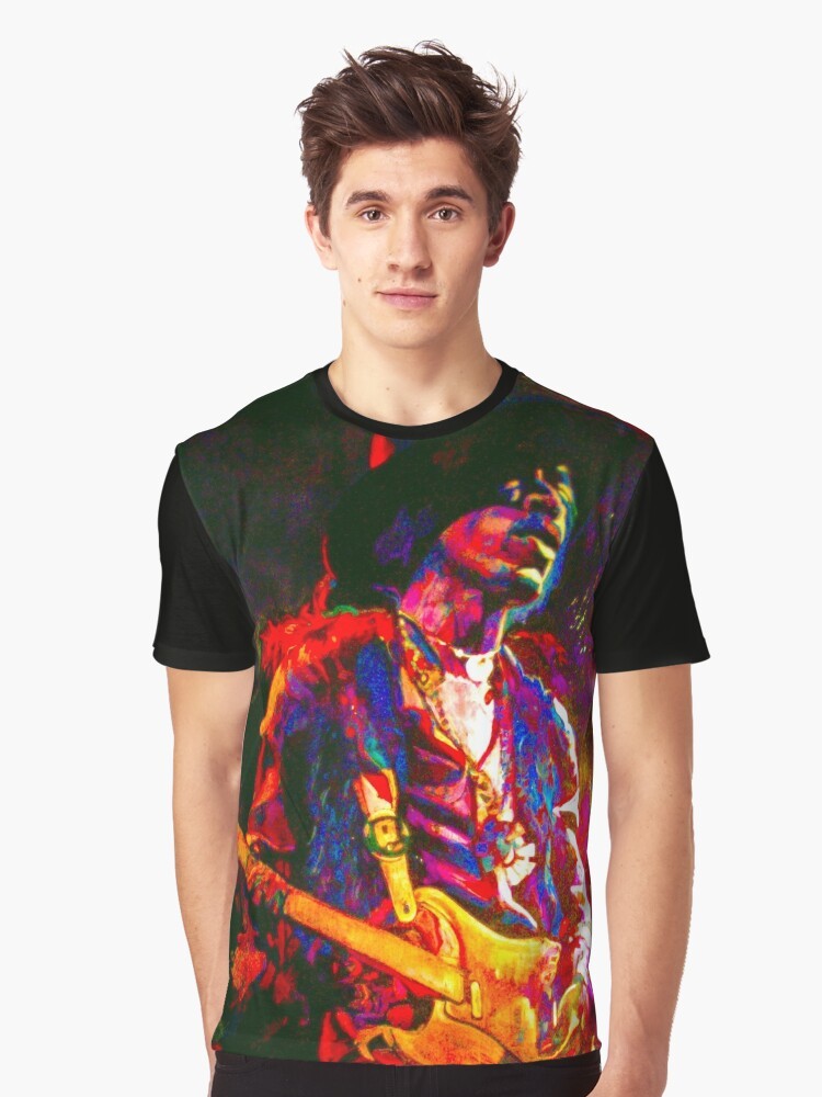 A rock and roll-inspired graphic t-shirt featuring an electric guitar design - Men