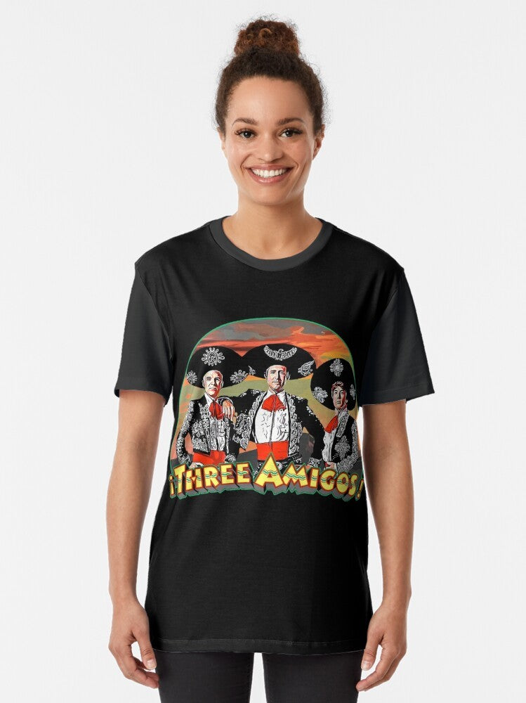 Three Amigos graphic t-shirt featuring the iconic trio of Martin Short, Steve Martin, and Chevy Chase - Women