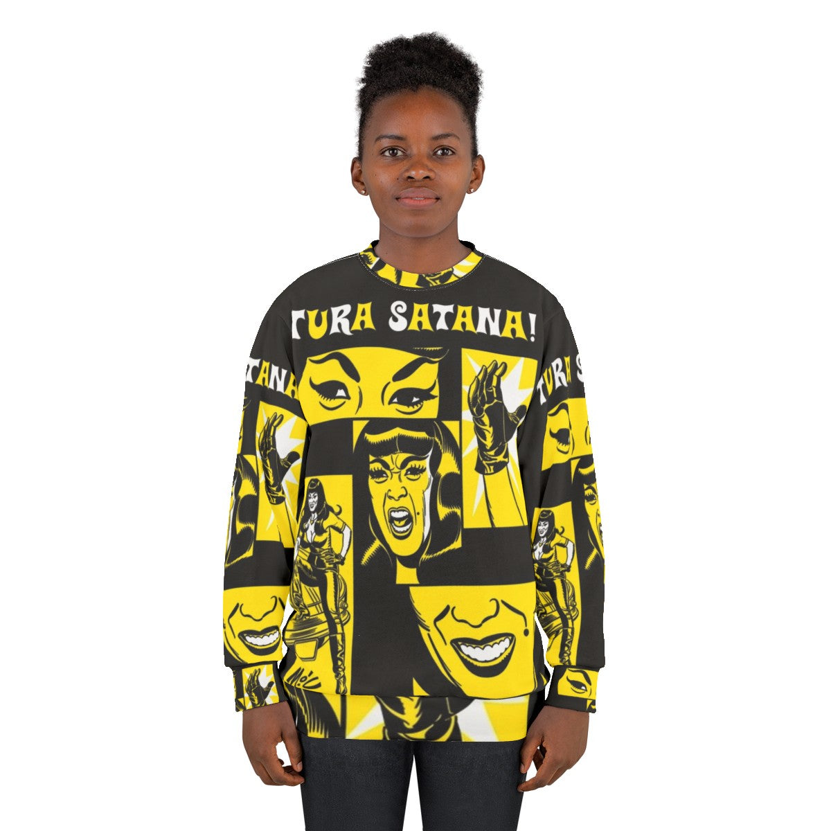 Tura Satana Retro Sweatshirt with Mitch Oconnell Pop Art Design - women