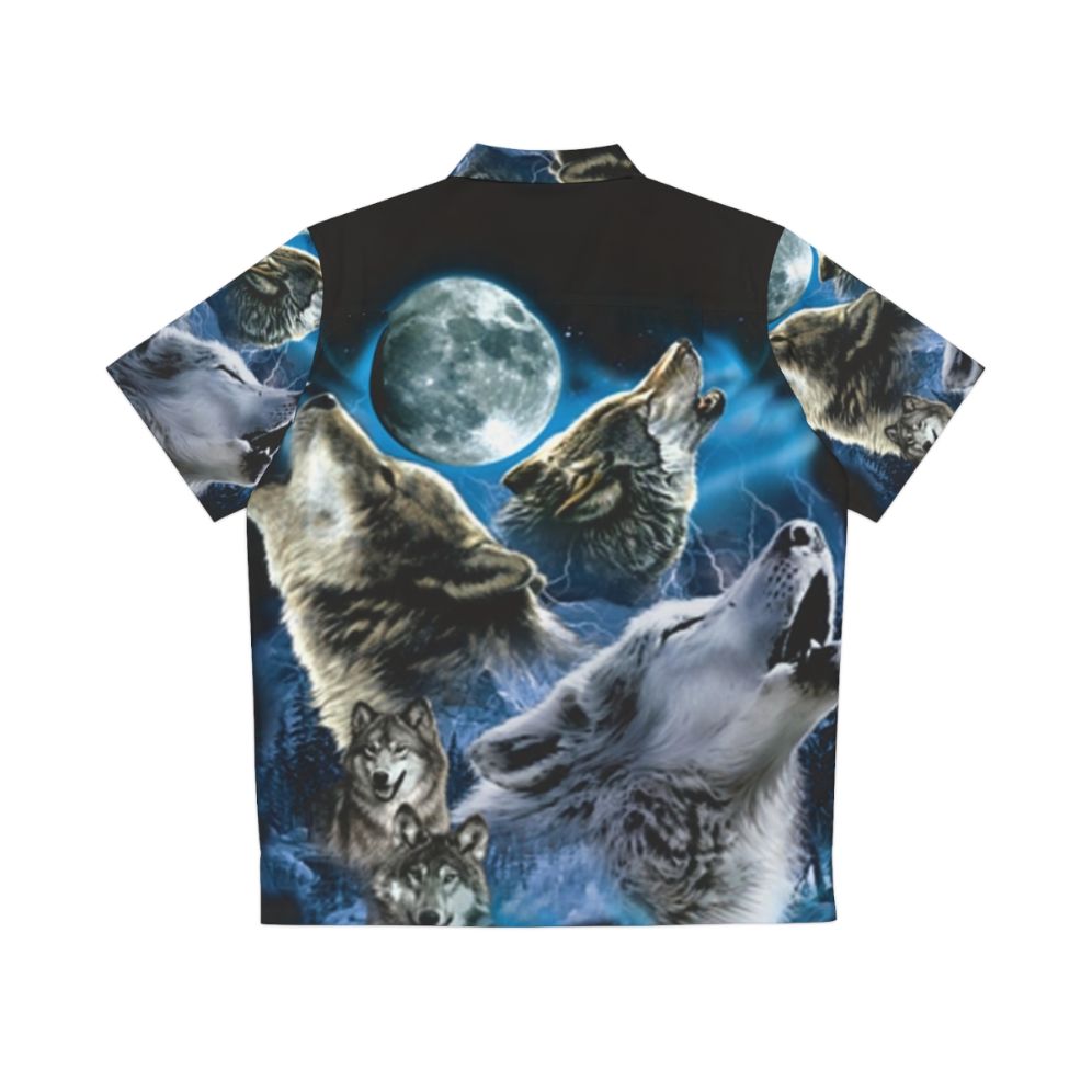 Wild wolf family howling at the moon Hawaiian shirt - Back