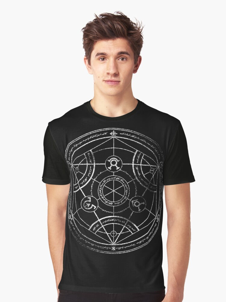 Fullmetal Alchemist-inspired human transmutation circle graphic printed on a chalk-textured t-shirt - Men