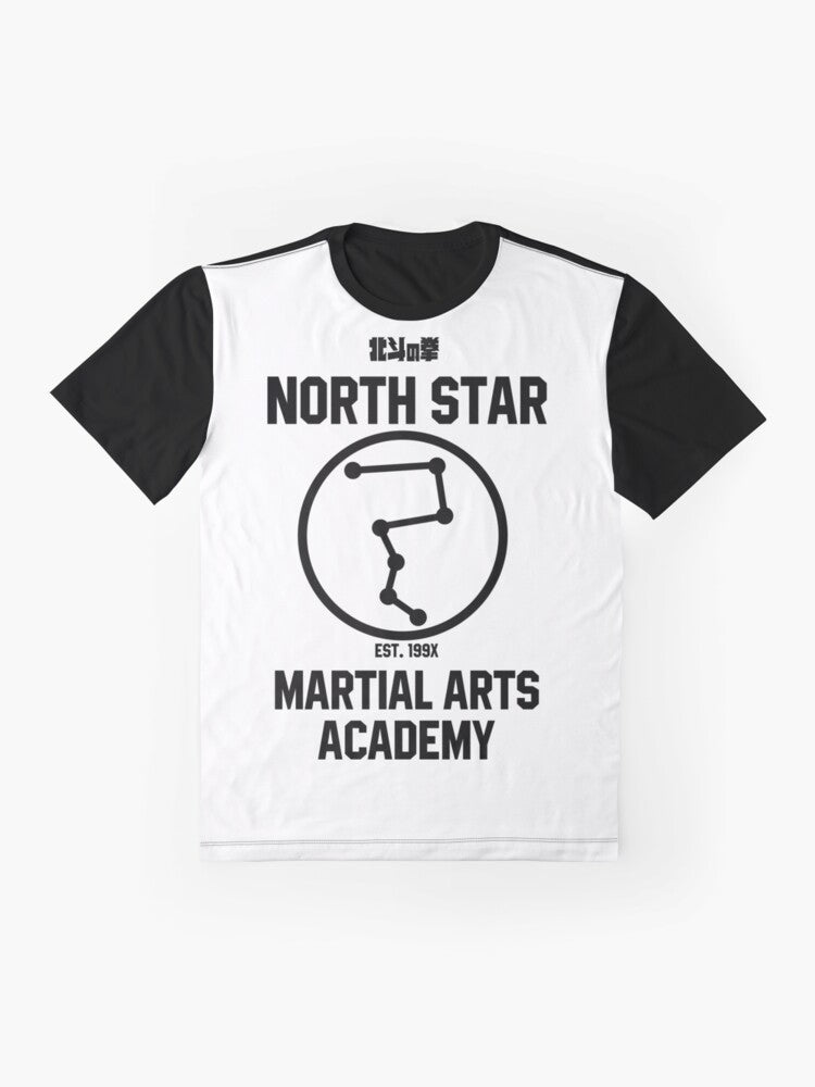 Hokuto No Ken martial arts academy graphic t-shirt featuring anime character Kenshiro - Flat lay