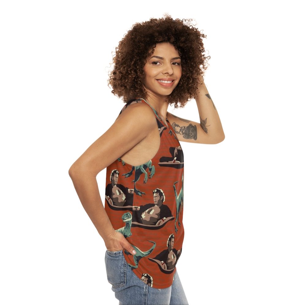 Jurassic Geniuses Unisex Tank Top featuring a dinosaur DNA pattern design - women side