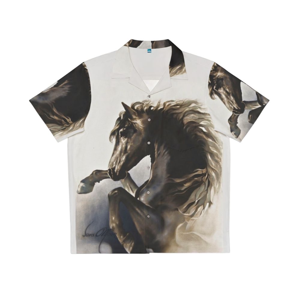 Black Fury Hawaiian Shirt with Majestic Black Stallion Print