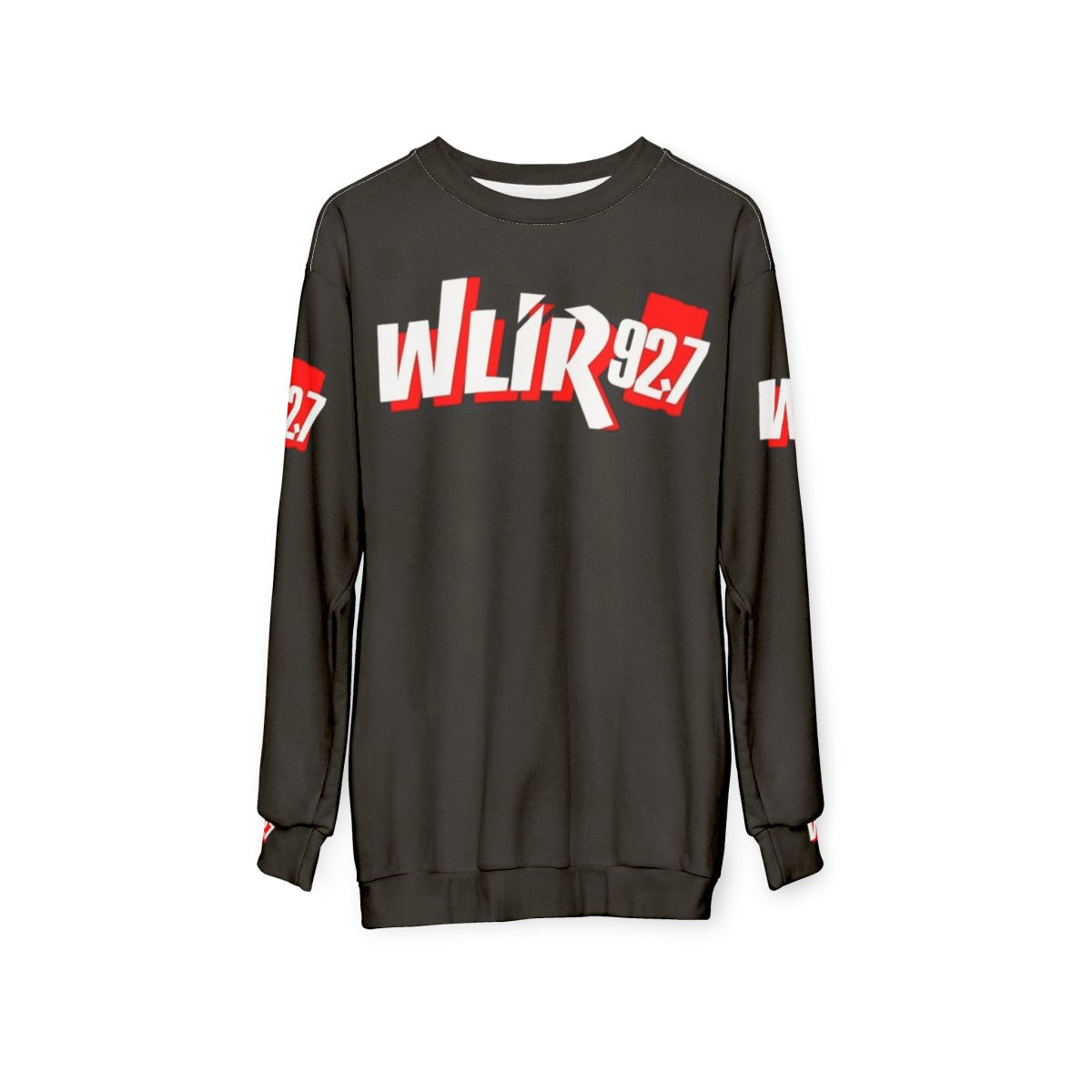 Black sweatshirt with music-inspired design - hanging