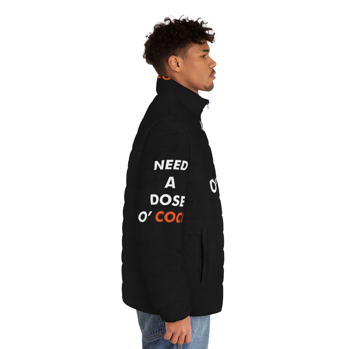 Conan O'Brien inspired 'Need a Dose O Coco' puffer jacket - men side right