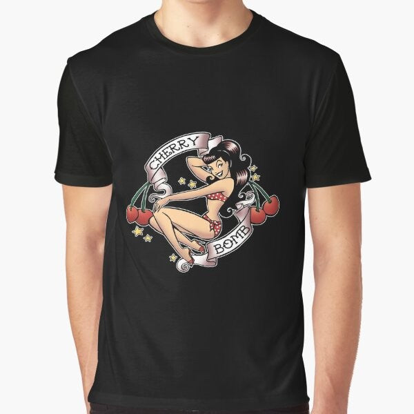 Retro cherry bomb pinup girl graphic t-shirt