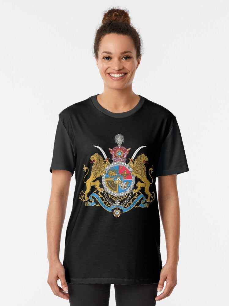 Graphic t-shirt featuring the imperial coat of arms of Iran under the Pahlavi dynasty - Women