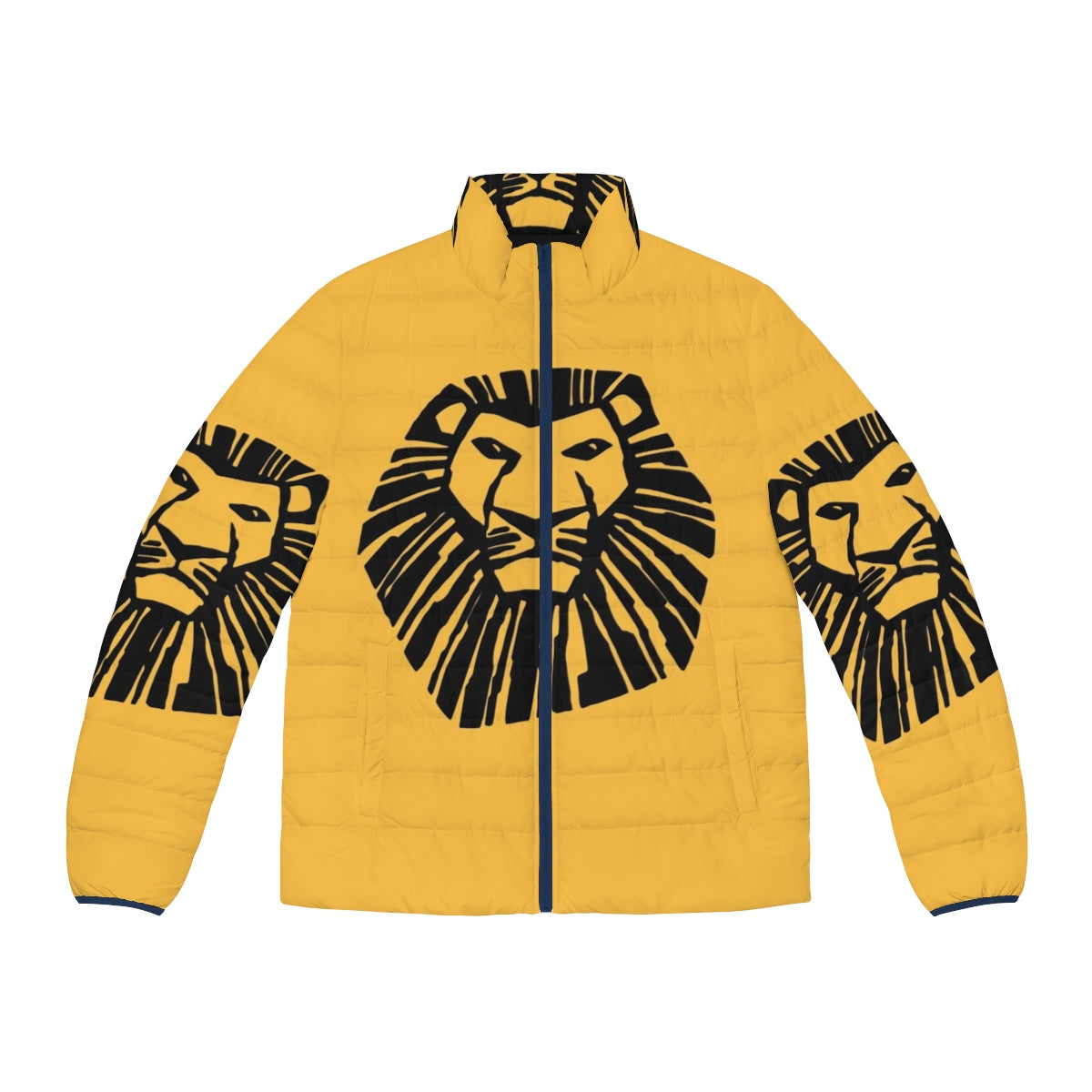 A puffer jacket featuring the iconic Lion King logo, perfect for fans of the beloved musical and movie.