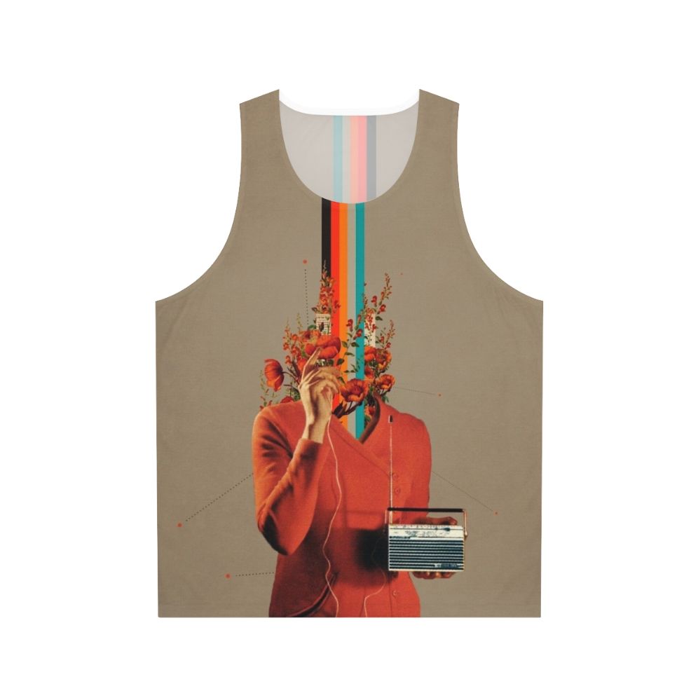 Retro unisex tank top with surreal pop art floral design