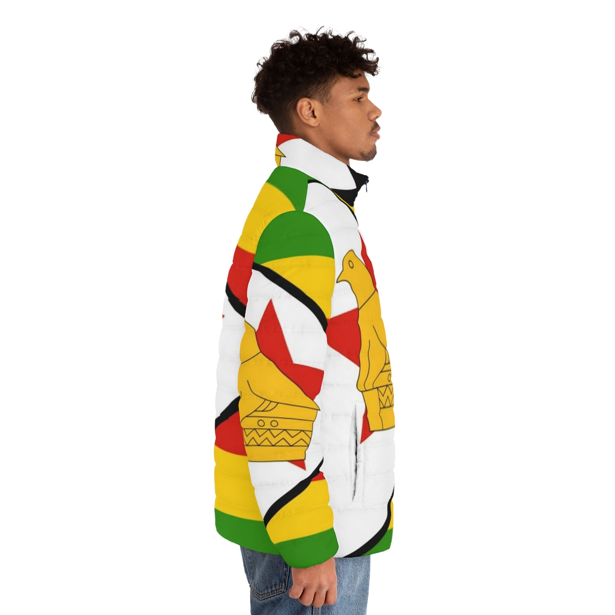 Zimbabwe flag puffer jacket with bold design - men side right