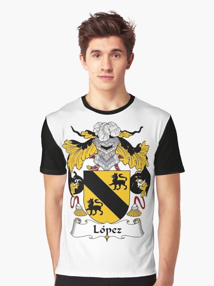 Lopez Coat of Arms/Family Crest Graphic T-Shirt - Men