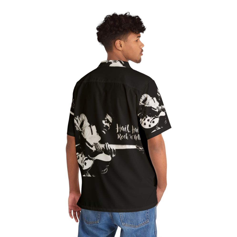 Hawaiian shirt with black and white print of Chuck Berry's guitar - People Back