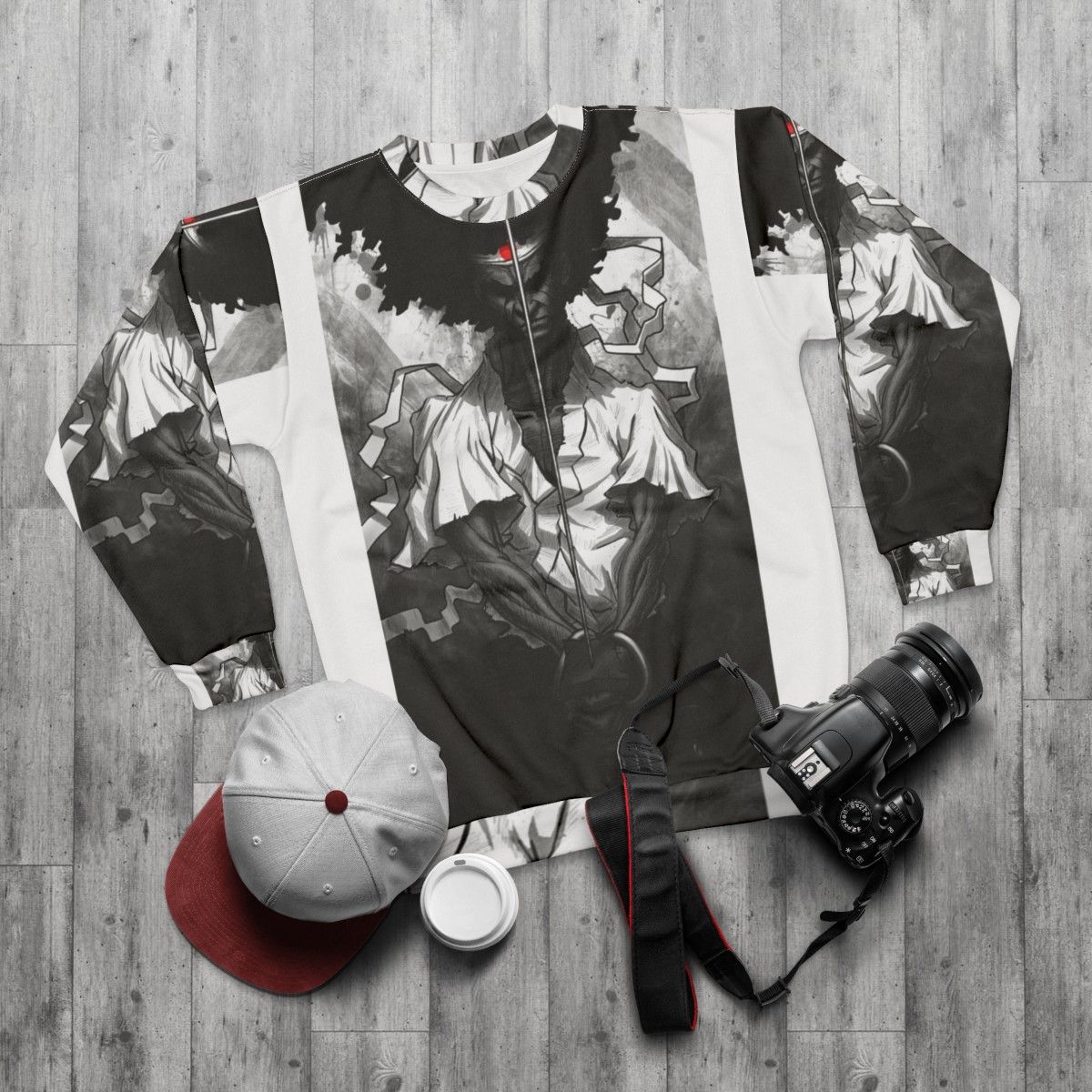 Afro Samurai Anime Sweatshirt - flat lay