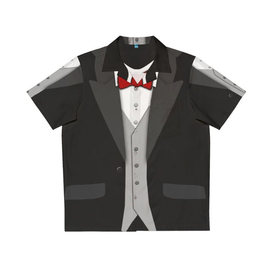 Black Tuxedo Hawaiian Shirt with Red Bowtie and Vest