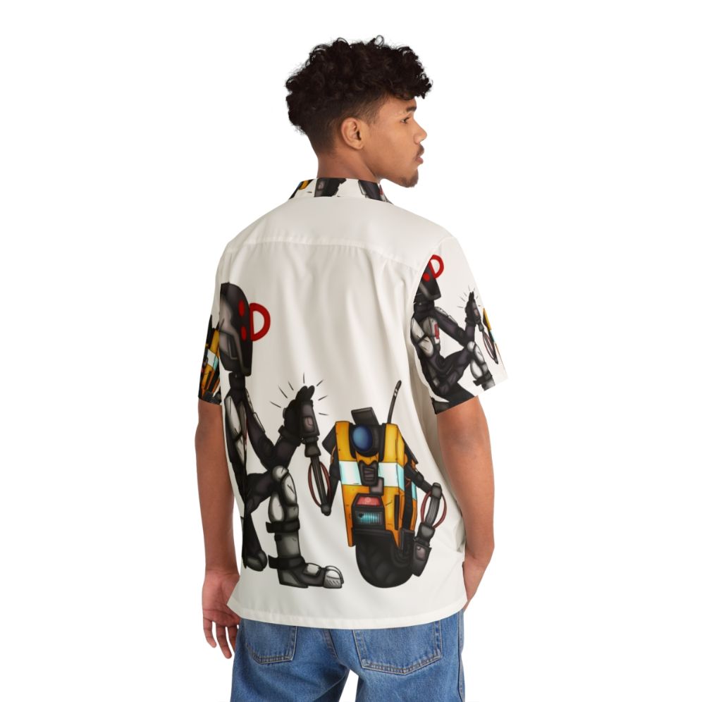 Borderlands High Five Hawaiian Shirt with Zer0 and Claptrap graphics - People Back