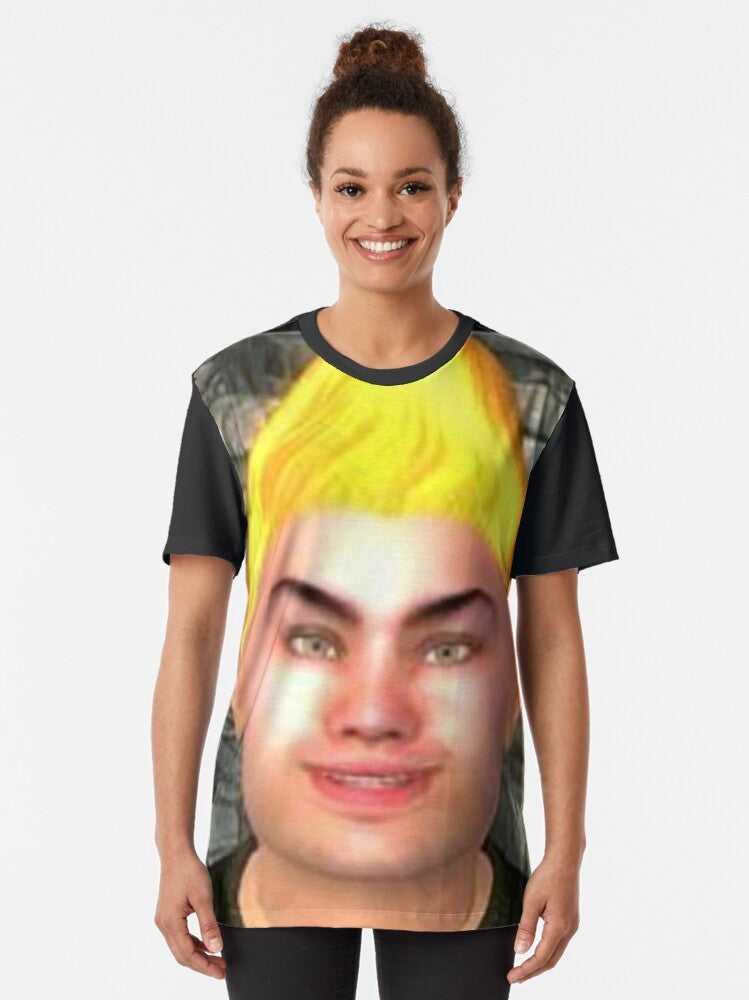 "Adoring Fan" graphic t-shirt featuring the iconic Oblivion meme character - Women