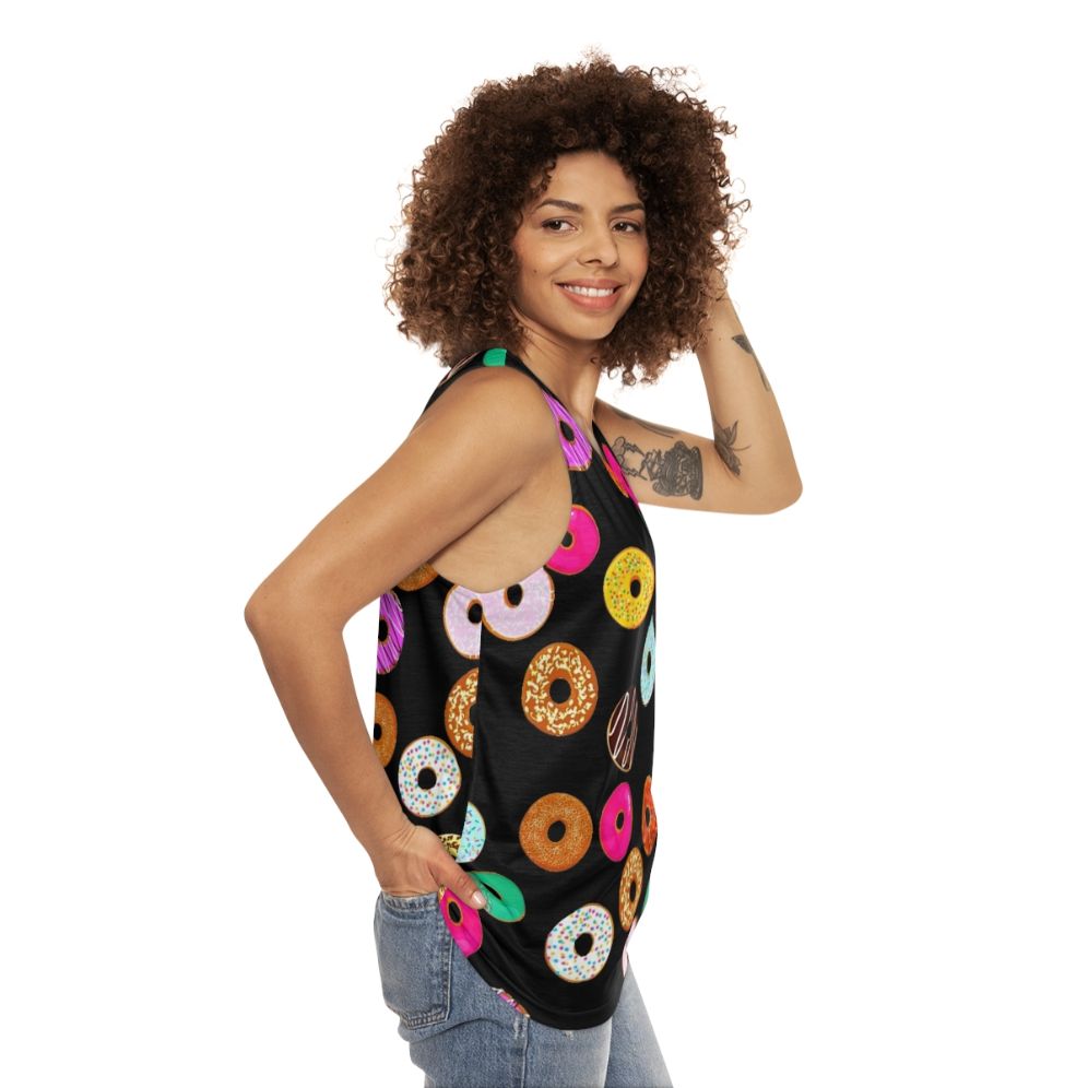 Colorful donut pattern unisex tank top - women side