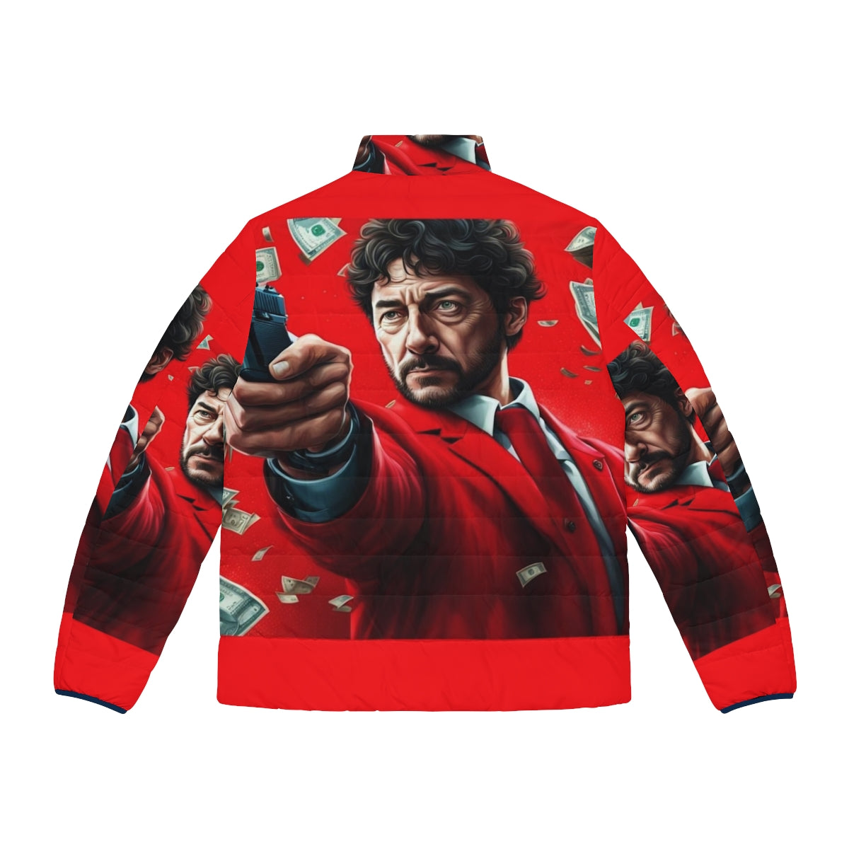 Money Heist Red Suit Puffer Jacket, featuring the iconic red suit from the popular TV series - Back