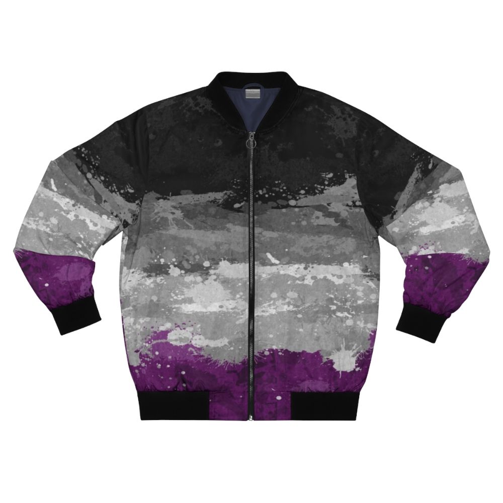 Asexual pride abstract paint splatter pattern bomber jacket