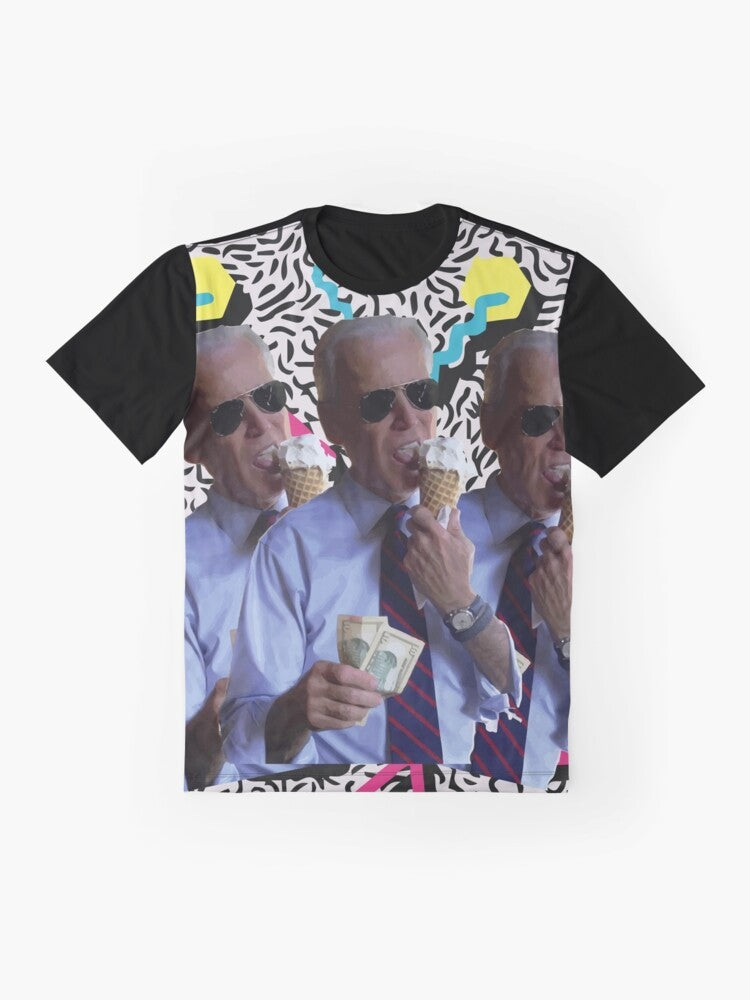 President Joe Biden Graphic T-Shirt with Vaporwave Aesthetic - Flat lay